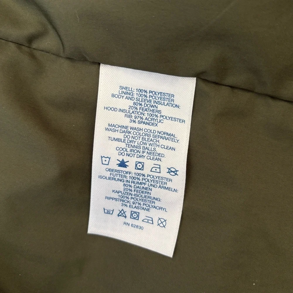 Lands’ End Hooded Quilted Down Puffer Jacket XL Olive Green 38” Long Two-Way Zip - Picture 9 of 14